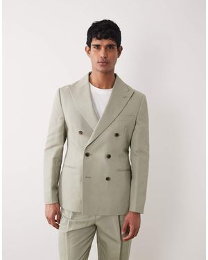 ASOS Slim Linen Rich Double Breasted Suit Jacket - Natural