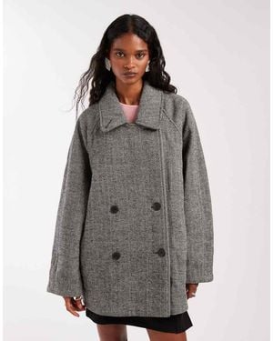 ASOS Cappotto Doppiopetto Oversize Di Media Lunghezza Con Motivo A Spina Di Pesce - Grigio
