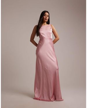 Six Stories Bridesmaids Satin Sleeveless Cowl Back Maxi Dress - Pink