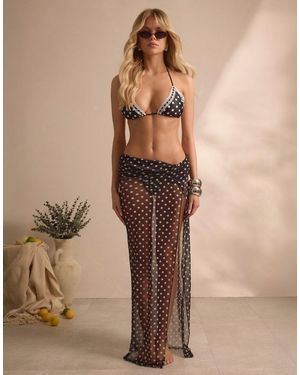 Missy Empire Polka Ruched Wrap Maxi Skirt - Natural