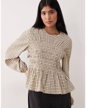 Nobody's Child Charlize Shirred Peplum Top - Brown