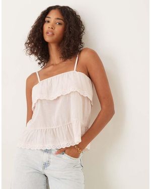 ASOS Cotton Babydoll Lace Trim Cami Top - White