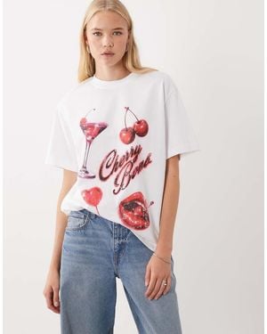 ASOS Oversized T-Shirt With Cherry Bomb Airbrush Graphic - White