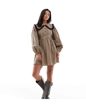 Miss Selfridge Long Sleeve Collar Tea Dress - Brown