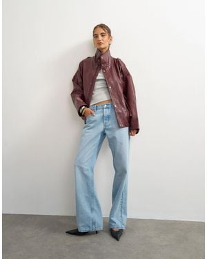 TOPSHOP Faux Leather Funnel Neck Drawstring Bomber - Red