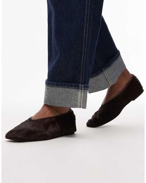 ARKET Real Leather Cow Hair Oval Shape Ballerina Ballet Court Shoes - Blue