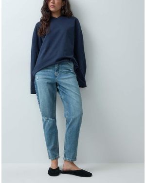 New Look Vaqueros Mom Azules Rasgados Con Lavado Tintado De