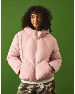 Bershka Hooded Puffer Jacket - Green