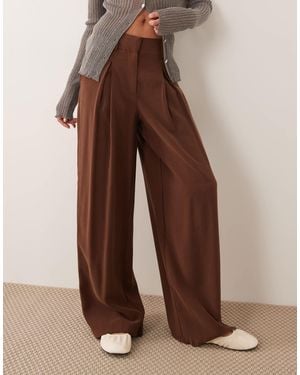 Aware High Waisted Pleat Front Pants - Brown