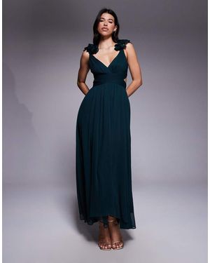 Forever New Vestido Semilargo Verde Musgo Con Volantes En Los Hombros De - Azul