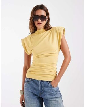 & Other Stories Draped Cinch Waist High Neck Top - Blue