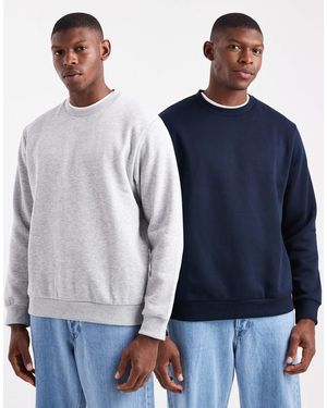 Jack & Jones 2 Pack Oversized Crew Neck Sweatshirt - Blue