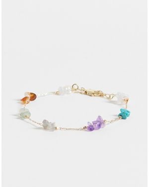 ASOS Asos Design Fine Chain Bracelet With Multi-colored Semi-precious Chippings - Natural