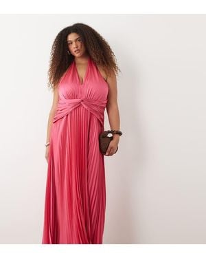 Forever New Pleated Satin Halter Neck Maxi Dress - Pink
