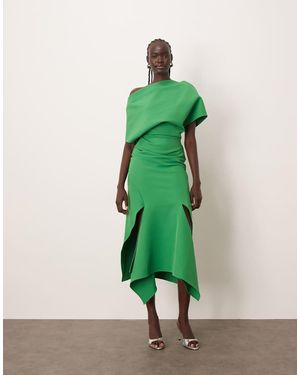 ARRANGE Draped Bodice Square Cut Hem Midi Dress - Green