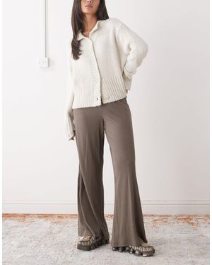 Noisy May Ribbed Wide Leg Trouser - Natural