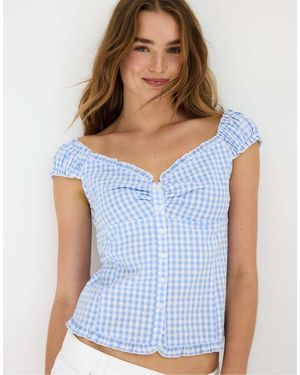 Stradivarius Heart Neckline Top With Buttons - Blue