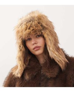 Collusion Faux Fur Trapper Hat - Brown