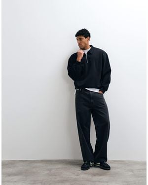 ASOS Oversized Boxy Polo With Quarter Zip - Blue