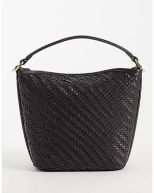 Mango Small Woven Bucket Bag - Black