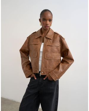 TOPSHOP – kunstleder-jacke - Weiß