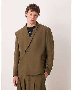 ASOS Double Breasted Boxy Shawl Collar Wrap Suit Jacket - Green