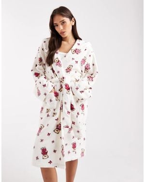 Miss Selfridge Teddy Bear Print Dressing Gown - White