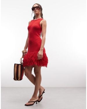 ASOS Slub Fringed Mini Dress - Red