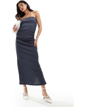 Y.A.S Y.a.s Stretch Textured Denim Look Beandeau Maxi Dress - Blue