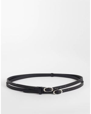 ASOS Oval Buckle Faux Leather Double Strap Skinny Belt - Black