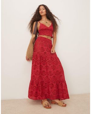 Iisla & Bird Broderie Maxi Beach Skirt - Red