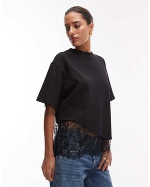 ASOS Short Sleeve T-Shirt With Lace Hem Detail - Black