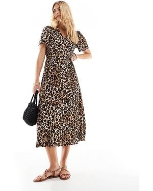 Vero Moda Vestito Lungo Leopardato Con Bottoni - Bianco