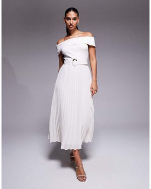 Forever New Vestido Midi Con Escote Bardot Y Cinturón De Punto De -Blanco - Morado