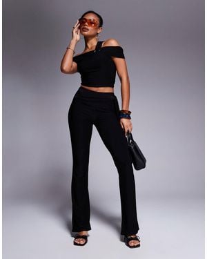 Kaiia Exclusive Double Layered Slinky Tie Side Waist Trousers Co-ord - Black