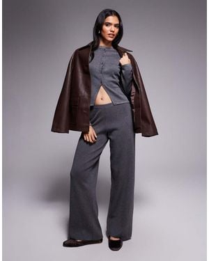 Kaiia Exclusive Wide Leg Knitted Trousers Co-Ord Dark - Grey