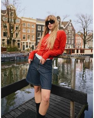 Bershka baggy Denim Shorts - Red