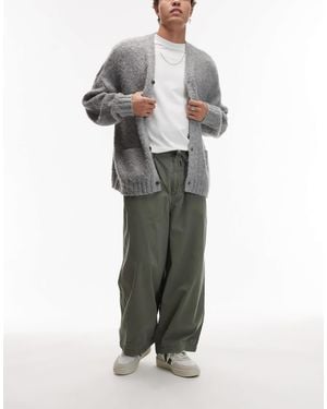 TOPMAN Twill Oversized Crop Pants - Gray