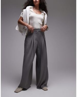 TOPSHOP High Waist Pleated Extreme Wide Leg Tailored Pants - Gray