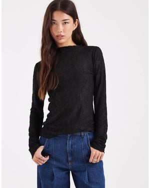 Vero Moda Sheer Floral Burnout Longsleeve Top - Black