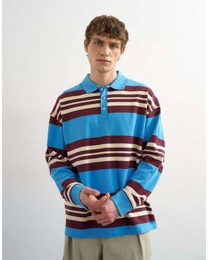 TOPMAN Ruimvallende Gestreepte Polo - Blauw