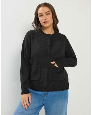 Yours Clothing Knitted Bomber Cardigan - Black