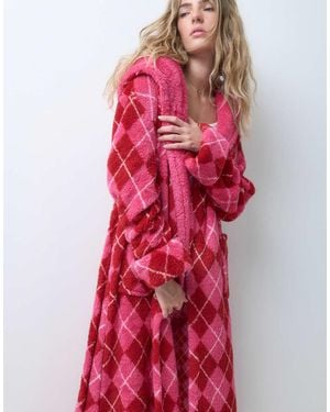 Loungeable Cosy Midi Badjas Met Capuchon - Rood