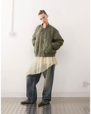 Monki Quilted Reversible Bomber - Green