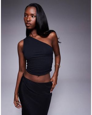 Oh Polly Andi One Shoulder Crop Top - Blue