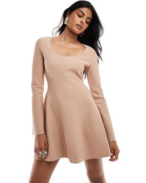 & Other Stories Knitted Scoop Neck Mini Dress With Bell Sleeves - Natural