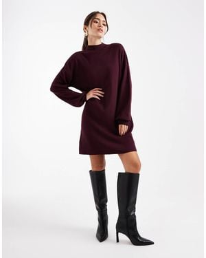 Vero Moda Knitted Funnel Neck Mini Dress - Red