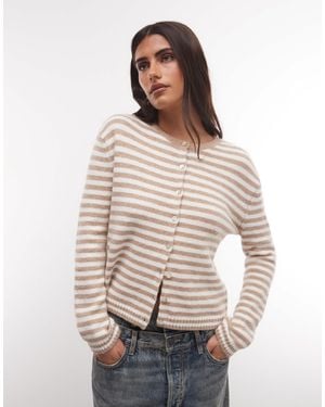 Monki Kompakte strickjacke mit beigen und cremefarbenen streifen - Natur
