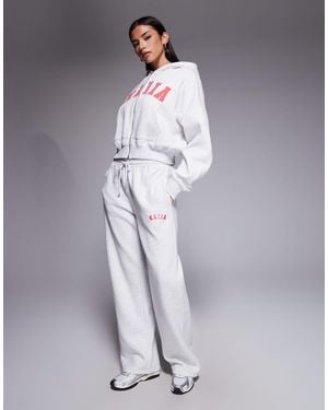 Kaiia Cotton Rich Embroidered Logo Wide Leg sweatpants Co-ord - Gray