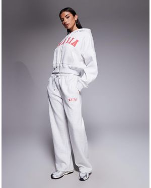 Kaiia Cotton Rich Embroidered Logo Wide Leg joggers Co-ord - Grey